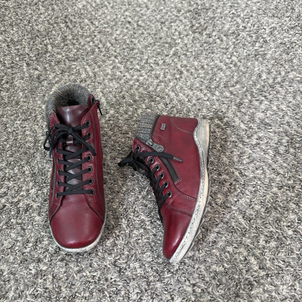 Remonte Burgundy Liv 73 Leather High Top Sneaker Ankle Boot Zip Lace 38 US 7